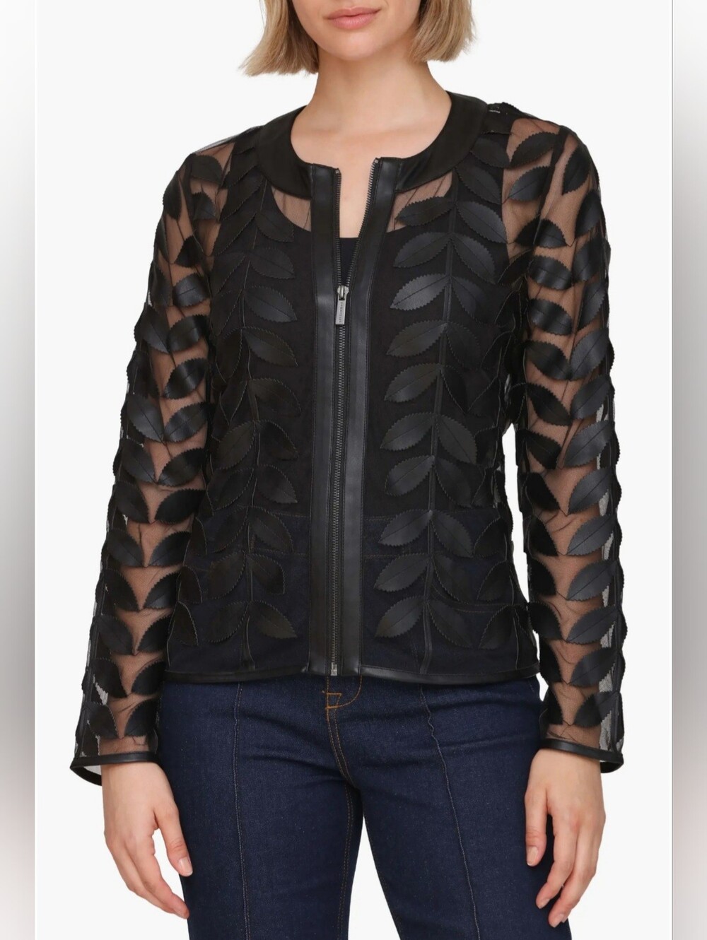 Bagatelle Mesh Leaf Jacket with Faux Leather Trim